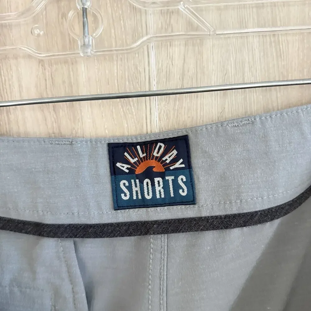 Faherty All Day Shorts Mens 33 Measures 34” Gray Chino Drawstring Stretch Casual